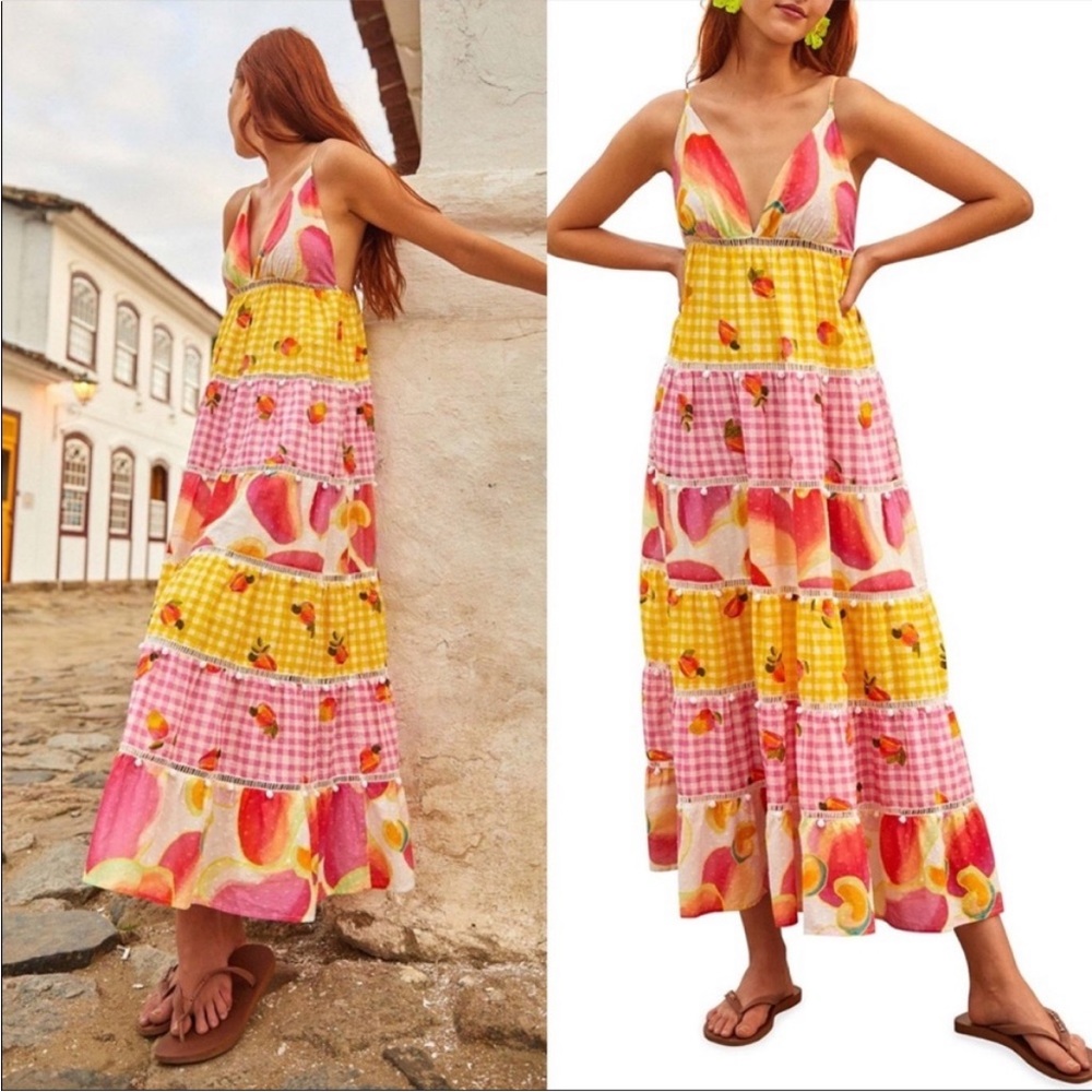 Farm Rio NEW Colorful Picnic Gingham Cashew Maxi Dress Size XL